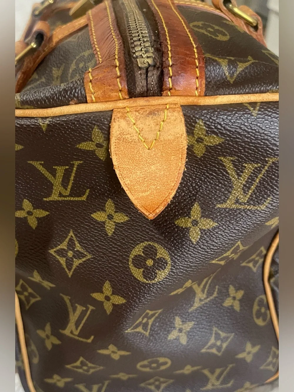 Louis Vuitton Brown Monogram Canvas Duffel with Tan Leather Handles